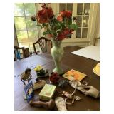 VASE W/ ROSES, GOEBEL ORNAMENT, ETC.