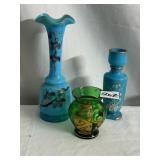 HAND PAINTED BLUE/GREEN VASES