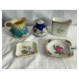GERMAN BAVARIAN TRINKET DISHES, CREAMER, HAT PIN