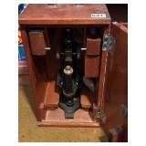CARL ZEISS JENA MICROSCOPE IN WOOD CASE