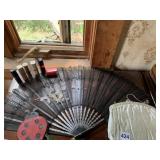 VINTAGE HAND FAN LADYBUG PURSE LIPSTICK