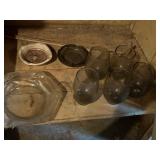 BOXES OF NEW GLASSES, ASHTRAYS, SMOKED GLASSES