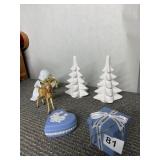 TWO WEDGWOOD BOXES, ANGEL, 2 TREES AND CHERUB