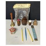 ETCHED BRASS BELL WITH WOOD HANDLE, SPEED O PRINT