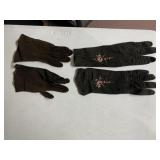 FINELY EMBROIDERED BLACK LEATHER GLOVES AND SOFT