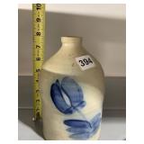 GRAY JUG W/ BLUE FLOWER 8" H