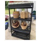 BLACK PLASTIC SHELVING UNIT WITH FOUR SHELVES & 3