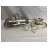 SILVERPLATE CHAFER AND POTTERY SERVING BOWL, 2