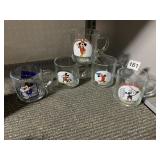 SET OF 5 MATCHING GLASS MICKEY MOUSE MUGS