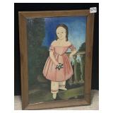 PAINTING OF GIRL IN PINK DRESS SIGNED IN WOOD