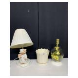 LENOX PLANTER, CERAMIC BEAR LAMP AND LAMP WITH