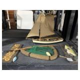 BAIT SHOP SIGN, WOOD SHIP, TROUT