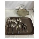SILVERPLATE MINT DISH, AND ASSORTED FLATWARE
