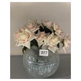 GLASS ROSE VASE W/ SILK ROSES