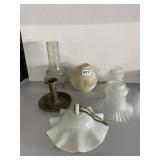 MILK GLASS SMOKE BELL, GLASS SHADES AND CHIMNEY,
