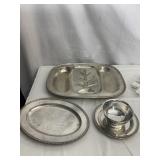 SILVERPLATE MEAT PLATTER, BOWL W/ LINER, ETC.