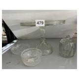 PEDESTAL CAKE PLATE, CONDIMENT HOLDERS