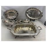 SILVER PLATE COVERED SERVING DISH, OVAL PLATTERS
