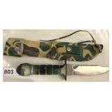 420 CAMO STAINLESS KNIFE WITH SHEATHE AND COMPASS