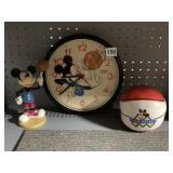 MICKEY MOUSE BASKETBALL CLOCK, BOBBLE HEAD AND