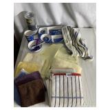 CHILDS DISH SET, 3 CANS STERNO, DISH TOWELS