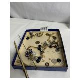 HAT PIN, BUTTONS, TIE TACK, CUFF, FOREIGN PENNY