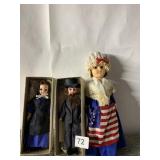 PATRIOTIC DOLL AND 2 AMISH MADE DOLLS ORIGINAL