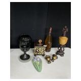 LIDDED ZEBRA STRIP BOX, DECORATIVE FINIAL,