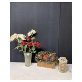 SILK ROSES, SHELLACKED BOX TOPIARY, LIGHTED MASON