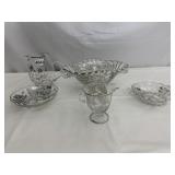 FOOTED SILVER OVERLAY BOW AND SERVING PIECES