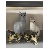 CAT FIGURES AND 2 FOO DOGS ONE IS DAMAGED