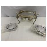 CHAFING DISH HOLDER AND 10 SILVERPLATE COASTERS