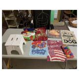 DECORATIVE BIRD CAGE, GARDEN FLAGS, STEPSTOOL