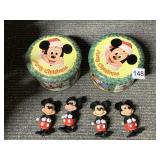 WIND UP WALKING MICKEY MOUSE TOYS AND 2 TINS