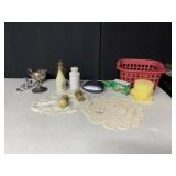 ALARM CLOCK, SPONGES, SILVER PLATE CREAMER,