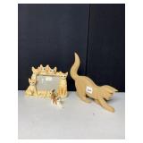 COMPOSITION CAT PICTURE FRAME, CARVED WOOD CAT