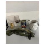METAL FISH WALL HANGER, CREAM PITCHER, GREEN TEA