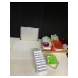 FOOD STORAGE, GLASS CUTTING BOARD, ICE CUBE TRAYS
