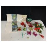 WREATH RIBBON, ARTIFICIAL FLOWERS, GLITTERY