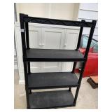 BLACK PLASTIC SHELVING UNIT WITH FOUR SHELVES