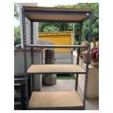 GRAY METAL SHELVING UNIT WITH FOUR SHELVES &