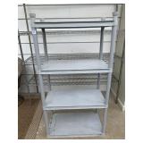 GRAY PLASTIC SHELVING UNIT WITH FOUR SHELVES 28"W