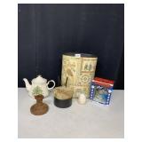 MADE IN JAPAN TEA POT, GARBAGE CAN, ANTIQUE HAT