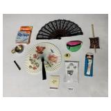 DECORATIVE FANS, PIANO NECKLACE AND EARRING SET,