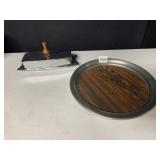 MCM WOOD AND CHROME BUTTER DISH WITH GLASS LINER