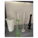 BUD VASES ONE GREEN ON BLACK