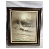 CRASHING WAVES 31.5" X 27" OIL ON CANVAS SIGNED