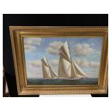 D. TAYLER SAILBOATS AT SEA ON CANVAS 32" X 44"