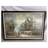 OIL ON CANVAS -ST SCENE 40" X 27" OVER ALL SIGNED