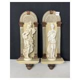 18" PAIR OF WALL SCONCES WITH FIGURAL TOP